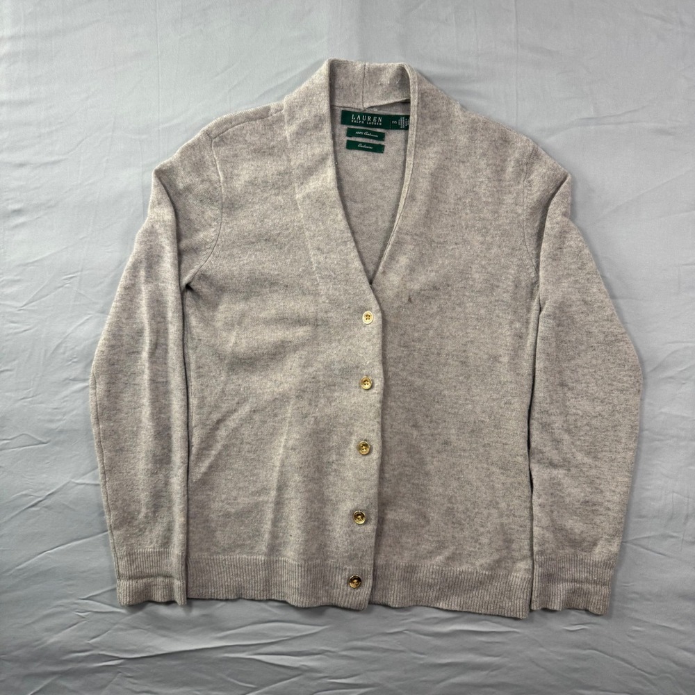 Lauren Ralph Lauren Womens S/P 100% Cashmere Shawl Collar Cardigan Grey Luxury